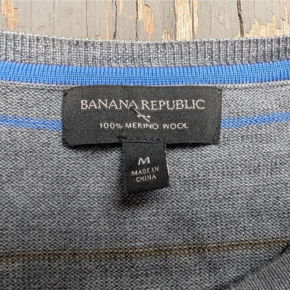 Banana Republic Men's M Merino Wool Sweater Striped Old Money Quiet Luxury Prepp